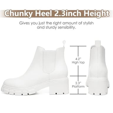 Athlefit Women's Chelsea Boots Fashion Lug Sole Chunky Heel Slip on Elastic Ankle Booties White Size 9 - Image 3