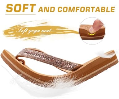 ONCAI Women's Flip Flops with Rhinestone, Arch Support Yoga Mat Comfort Walking Thong Sandal Summer Beach Outdoor Dressy Sandals for Women 2025 Walking Ladies Sandal Rubber Sole Khaki Size 9 - Image 5