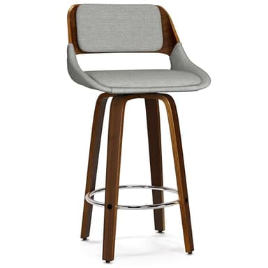 SIMPLIHOME Carly Swivel Bar Stools (Set of 2) - 16 inch Seat Height Upholstered Wood Chairs in Grey Linen Look Fabric, Contemporary Seating for Kitchen or Bar with Walnut Finish - Image 7