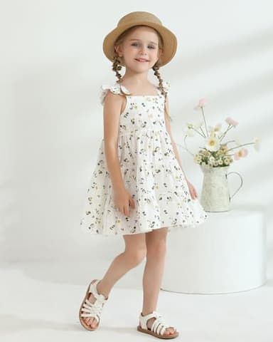 DeeFant Toddler Girl Dress 3-4T Girls Dress Summer Toddler Beach Dresses Fly Sleeveless Casual Floral Toddler Sundress - Image 3