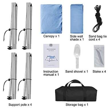 Beach Canopy Tent Shade with Sidewalls 10x10FT, 6.6FT Tall, UPF50+ Sun Shelter, Windproof & Water Resistant, Includes Guylines Sand Shovel Stability Poles, Easy Up for Beach Outdoor Camping Backyard - Image 6