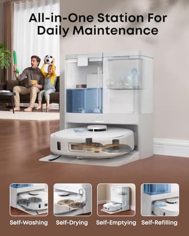 eufy X10 Pro Omni Robot Vacuum and Mop Combo, Incredible Suction, Dual Mops with 12 mm Auto-Lift and Carpet Detection, AI Obstacle Avoidance, Auto Mop Washing&Drying, Self-Emptying, White - Image 2