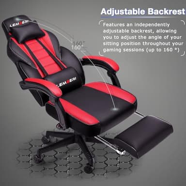 LEMBERI Video Game Chairs with footrest, Big and Tall Gamer Chair for Adults, 400lb Capacity, Racing Style Computer Chair with Headrest and Lumbar Support - Image 4