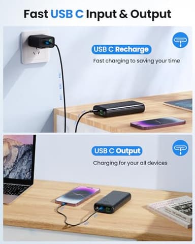 Portable Charger Power Bank 30000mAh - USB C 22.5W Fast Charging External Battery Pack Charging Bank PD QC4.0 with Flashlight 3 Outputs & 2 Inputs Phone Charger for iPhone Samsung Galaxy iPad etc - Image 6
