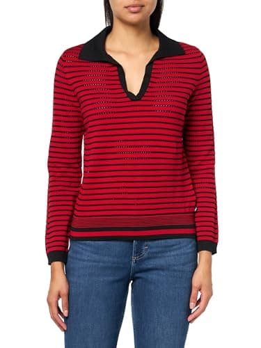Nautica Women's Jeans Johnny Collar Sweater,Black/Haute Red,Small - Image 1