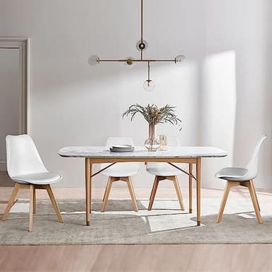 OLIXIS Dining Chairs Set of 4 Kitchen Mid-Century Modern Chairs with Wood Legs and PU Leather Cushion for Living Room Bedroom Outdoor Lounge, White - Image 7