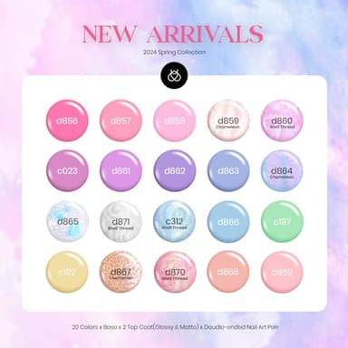 Beetles Gel Nail Polish Set,24Pcs Pink Purple Pearl Blue Shimmer Chameleon Green Colors Gel Polish Kit, 3Pcs Base Top Coat Double-ended Brush Soak off UV Nail Polish Halloween Gifts for Women - Image 3