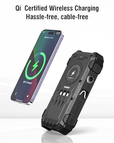 Sudrov Solar Charger Power Bank, 42800mAh Wireless Portable Charger with USB-C in/Output, QC3.0 Fast Charging 15W 4 Ports Outdoor Battery Pack Built-in Dual Led Flashlights for iPhone Samsung etc - Image 4