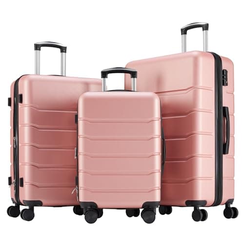 Sweetcrispy Luggage Travel Hard Shell Suitcases with TSA Lock, Pink, 3-Piece Set (20/24/28) - Image 1