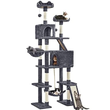 Yaheetech Cat Tree, 82.5in Large Tower w/Hammock, 2 Kitty-Ear Perches, 2 Cozy Condos, Scratching Posts, Basket, Furniture for Large Cats, Kittens, Dark Gray - Image 1