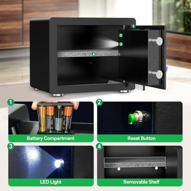Safe Box with Digital Keypad & Alarm System - Electronic Lock Box for Jewelry Cash with Adjustable Shelves - Includes LED Light & Fireproof and Waterproof Bag(0.8/1.0/1.3/1.53/2.5Cuft) - Image 7