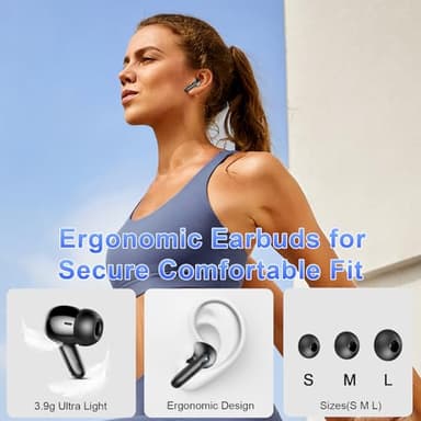 Wireless Earbuds,2025 Bluetooth 5.3 Headphones In Ear with 4 HD microphone, 56H Playtime, HIFI Stereo In Ear Earphones, IPX7 Waterproof Bluetooth Earbuds, LED Display, USB-C, Sport/Work/Leisure/Black - Image 6
