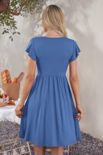 WNEEDU Women Summer Dresses Sleeveless Casual Loose Swing Button Down Midi Dress with Pockets(Beja Blue,S) - Image 3