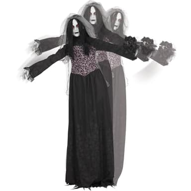 Haunted Hill Farm Rising Ghost Bride by Tekky, Battery-Operated, Sound Activated Animatronic with Sound Effects and Lights for Indoor or Covered Outdoor Creepy Halloween Decoration - Image 1