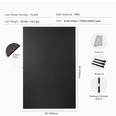 VEVOR Exercise Mat, Non Slip High Density Premium Yoga Mat, Exercise Yoga Mat for Men & Women, Fitness & Exercise Mat with Bag & Carry Strap, for All Types of Home Yoga, Pilate & Floor Workout (9x6ft) - Image 7