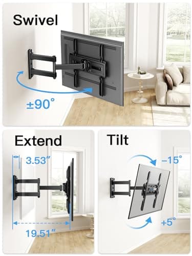 Pipishell Full Motion TV Wall Mount for Most 26-60 inch Flat & Curved TVs up to 77 lbs, Adjustable Bracket Height, Single Articulating Arm, Extension, Max VESA 400x400mm, PIMF9 - Image 6