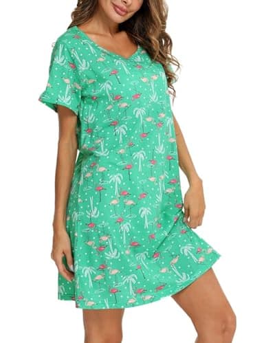 ENJOYNIGHT Womens Nightgowns Cotton Sleepwear Plus Size Sleep Shirts Short Sleeves Nightshirt Print Sleepshirt (4X-Large, Flamingo) - Image 4