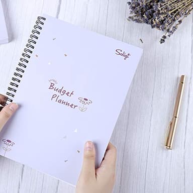 Monthly Budget Planner Book (Undated) with 12 Pockets for Income, Debt, Saving, Expense and Bill Tracker Organizer, Purple, Spiral Design - Image 2