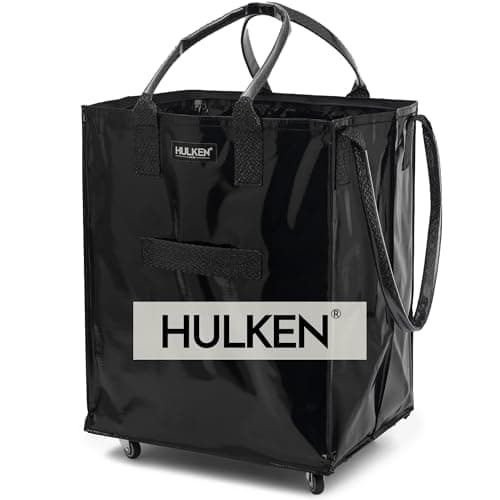 HULKEN - Large, Black - Reusable Grocery Bag On Wheels, Shopping Trolley, Rolling Tote, Zipper Closure, Lightweight, Carries Up to 66 lb & Fits 5 Grocery Bags, Folds Flat, Unbreakable Handles - Image 1