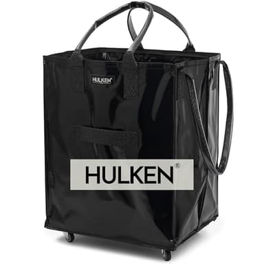 HULKEN - Large, Black - Reusable Grocery Bag On Wheels, Shopping Trolley, Rolling Tote, Zipper Closure, Lightweight, Carries Up to 66 lb & Fits 5 Grocery Bags, Folds Flat, Unbreakable Handles - Image 1