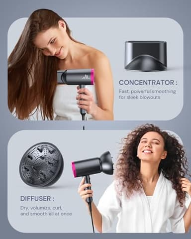 Hair Dryer with Diffuser for Curly Hair, 1800W Ionic Blow Dryer for Women & Men, Fast-Drying, Lightweight, Low Noise, Hair Care Styling Tool for Home, Travel - Image 4
