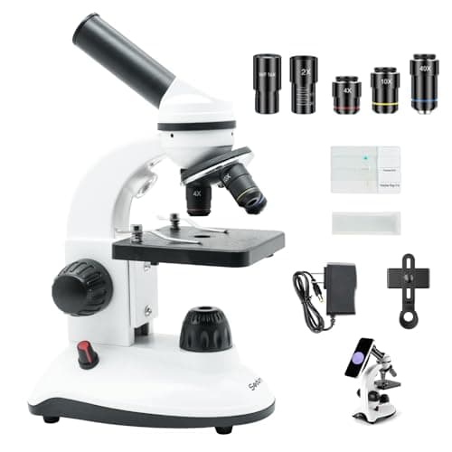 Microscope for Kids Starter Adults 64X-1280X Metal Monocular Microscope for Students School Home Education LED Lights Phone Holder Microscope Kit - Image 1