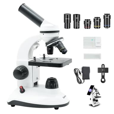 Microscope for Kids Starter Adults 64X-1280X Metal Monocular Microscope for Students School Home Education LED Lights Phone Holder Microscope Kit - Image 1