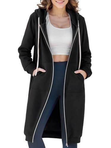 Ablanczoom Hoodies for Women Fashion Sweatshirts: Zip Up Hoodie Womens Causal Jackets Fleece Long Sweatshirt with Pockets Black - Image 1