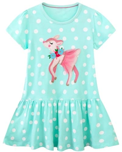 Funnymore Baby Toddler Girls Dresses Spring Summer Short Sleeve Cotton Cute Casual Outfits Clothing Deer 2t - Image 1