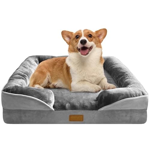 Spotted Play Orthopedic Dog Bed with Sides - Dog Sofa Beds for Medium Dogs, Supportive Foam Pet Couch Bed with Washable Removable Cover, Waterproof Lining and Non-Slip Bottom, Grey - M - Image 1
