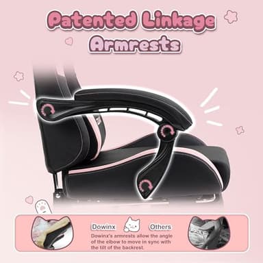 Dowinx Gaming Chair Cute with Cat Ears and Massage Lumbar Support, Ergonomic Computer Chair for Girl with Footrest and Headrest, Comfortable Reclining Game Chair 290lbs for Adult, Teen, Black - Image 5
