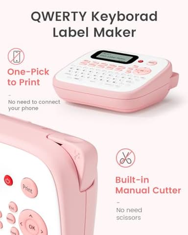 Vixic Pink Label Maker, D210S Label Maker with Tapes Waterproof, Handheld Label Makers Labeler Includes USB-C for Power, Easy-to-Read Screen, Multiple Fonts Icons Frames for Home Office Organization - Image 3