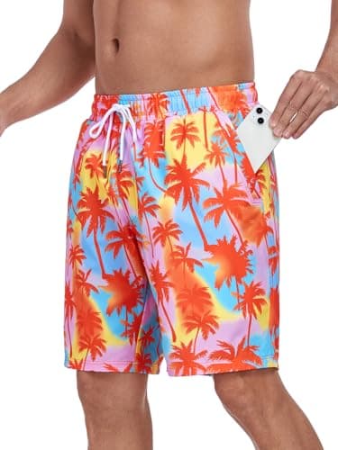 RELLECIGA Men's Board Shorts Quick Dry 9 Inch Swim Trunk with Mesh Lining(Orange Coconut Tree,X-Large) - Image 5