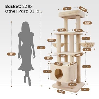 Gardner Pet 65in Heavy Duty Cat Tree Tower for Large Cats, Multi-Level Cat Furniture with Replaceable Sisal Scratching Post, Hammock | Extra-Large Platform & Condo (Upgraded Beige) - Image 3