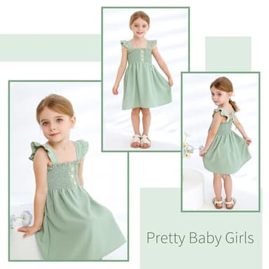 JEELLIGULAR Toddler Dress Ruffle Sleeveless Button Down Denim Dress for Toddler Girl Dress Summer Beach Casual A-line Sundress(Sage Green,5T-6T) - Image 2