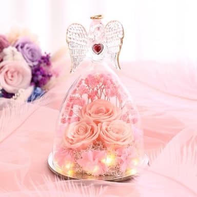Tiaronics Mothers Day Rose Gifts for Women, Large Angel Figurines with Real Roses, Preserved Real Flower Rose for Her, Champagne - Image 3