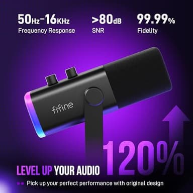 FIFINE XLR/USB Gaming Microphone Set, Dynamic PC Mic for Streaming Podcasting, Computer RGB Mic Kit with Boom Arm Stand, Mute Button, Headphones Jack, for Recording Vocal Voice-Over-AmpliGame AM8T - Image 3