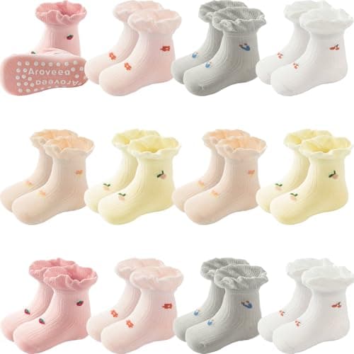 Aroveea Non Slip Grip Ankle Baby Socks 12 Pack for Toddler Boys and Girls Kids,Infant Cute Cotton Baby Socks - Image 1