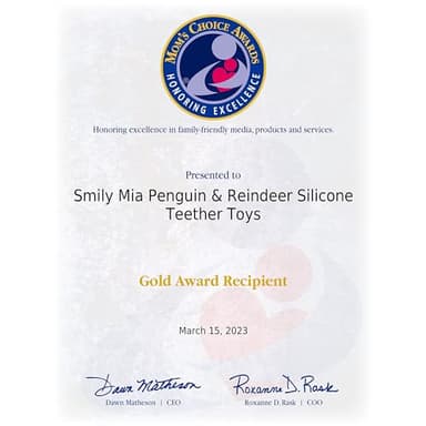 Smily Mia Teething Toys for Babies 0-12 Months, Penguin and Reindeer Baby Gift Set, Chew Toys 3M+, Hand Teether Set, Light Pink - Image 9