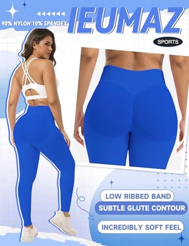 Ieumaz Scrunch Butt Lifting Leggings for Women Gym Seamless Workout Leggings Mid Low Waist Tummy Control Yoga Pants Electric Blue - Image 3
