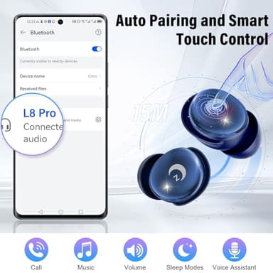 VEKJ Sleep Earbuds Bluetooth 5.4, 48H Smart Touch Screen in Ear Ear Buds, Mini Sleep Headphones Small Design for Side Sleepers, Clear Calls, 5 EQ Modes, IPX7 Waterproof Earphones, Blue Earbuds, 2025 - Image 8