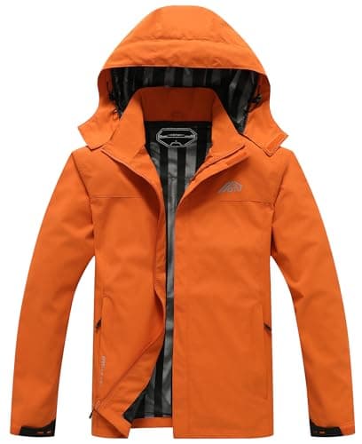 OTU Men's Lightweight Waterproof Hooded Rain Jacket Outdoor Raincoat Shell Jacket for Hiking Travel Orange XL - Image 1