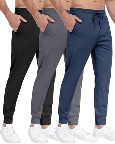 3 Pack Men's Sweatpants with Zipper Pockets,Workout Gym Traning Track Joggers Pants for Men Running Jogging Pants-BlackDark GrayNavy-L - Image 1