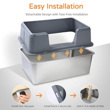 Stainless Steel Cat Litter Box with Lid, 23.7" L x 15.8" W x 13.8" H XL Metal Kitty Litter Box for Big Cats, High Sided Enclosure, Non-Sticky, Anti Urine Leakage, Easy Cleaning - Image 6