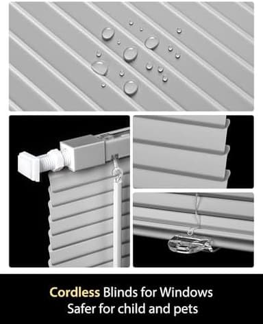UNISHADES No Drill Blinds for Windows 1" Vinyl L-Shaped Slats Cordless Mini Blinds for Home, for Window Size 47" W × 64" H Grey - Image 6