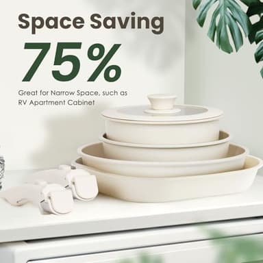 KIKCOIN Pots and Pans Set Non Stick: 7 Pack Ceramic Cookware Set with Detachable Handle, Healthy Non Toxic Kitchen Cooking Pots with Frying Pans, Grill Pan - Image 6