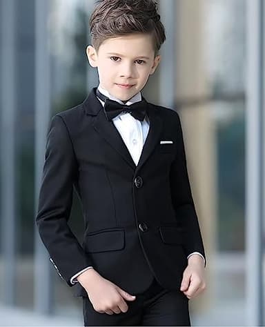YuanLu Boys Colorful Formal Suits 5 Piece Slim Fit Dresswear Suit Set (Black, 7) - Image 4
