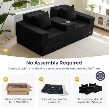 MAXYOYO Sofa Bed, 4 in 1 Foldable Floor Sofa Couch in A Box with 2 Cup Holders, Convertible 3 Seater Boneless Couch Folding Recliner Sleeper Chair for Living Room, No Assembly Required, Black - Image 8