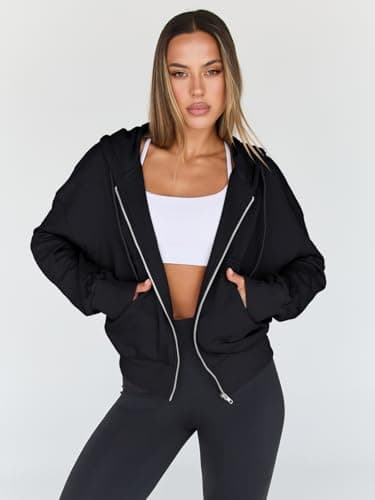 Trendy Queen Hoodies for Women Full Zip Up Cropped Sweatshirts Jackets Casual Comfy Gym Tops Fall Outfits Winter Clothes 2025 Cute Y2k Fleece Sweaters Teen Girls Pullover Black M - Image 2