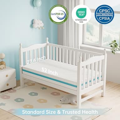 TeQsli Crib Mattress, Dual-Sided Memory Foam Toddler Mattress with Breathable Washable Cover, Standard Size Baby Mattresses for Crib: 52 x 27.6 x 6 Inch - Image 5